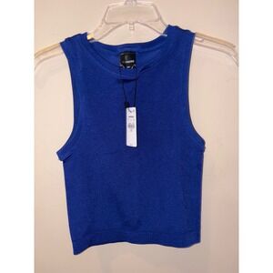 New Express Royal Blue Ribbed Cropped Tank Top Sleeveless S/M New With Tags